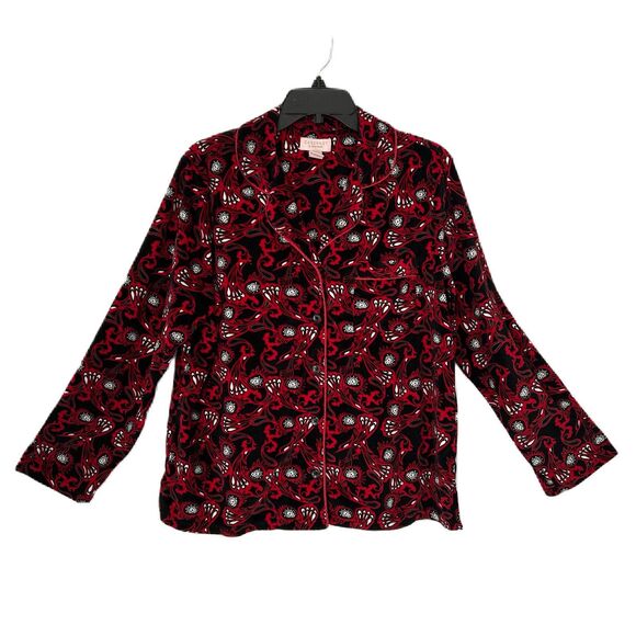 Cabernet Sleep Sense Pajama Set Women Medium Red Multi Paisley Velour Plush Cozy - Picture 2 of 16